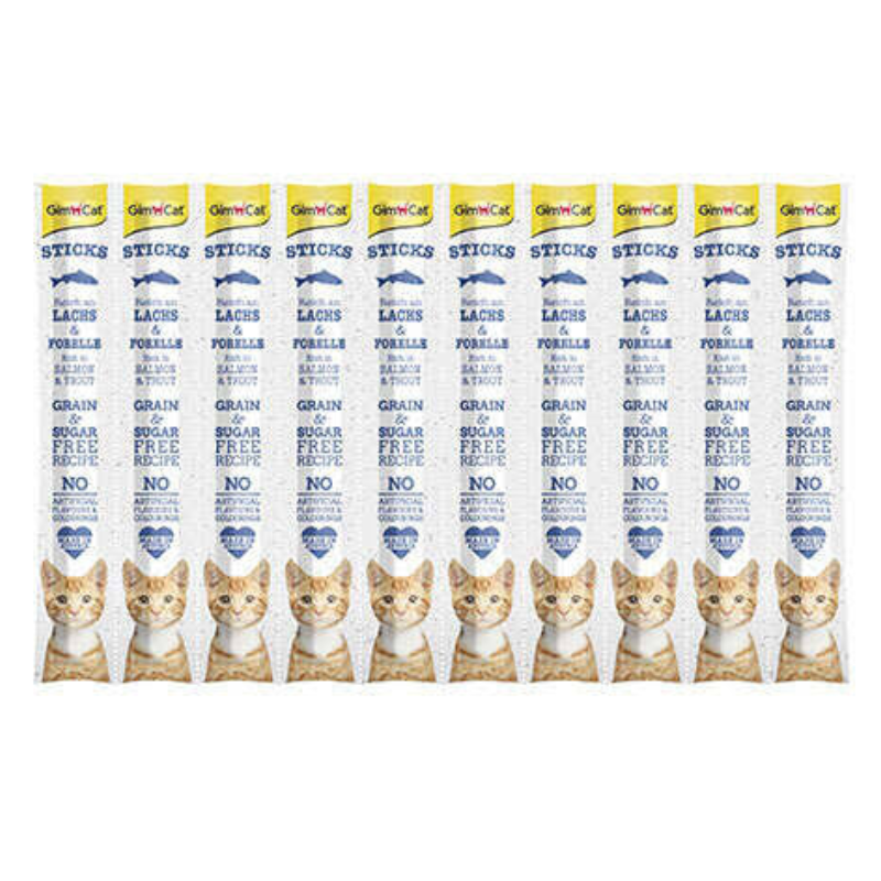 Gimcat Somonlu ve Alabalıklı 10x5 gr Sticks Kedi Ödül Maması