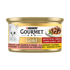 Purina Gourmet Gold Parça Etli Soslu Somon ve Tavuk Kedi Konservesi 85 Gr