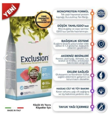 Exclusion Monoprotein Düşük Tahıllı Ton Balıklı ve Narlı Küçük Irk Yavru Köpek Maması 2 kg