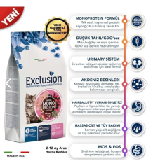 Exclusion Düşük Tahıllı Monoprotein Kitten Tavuklu Yavru Kedi Maması 1.5 Kg