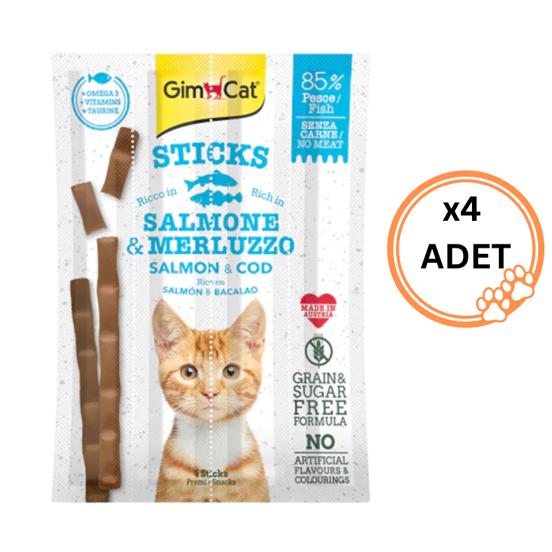 4 Paket GimCat Sticks Morina Balıklı ve Somonlu Kedi Ödül Çubuğu 20gr x4