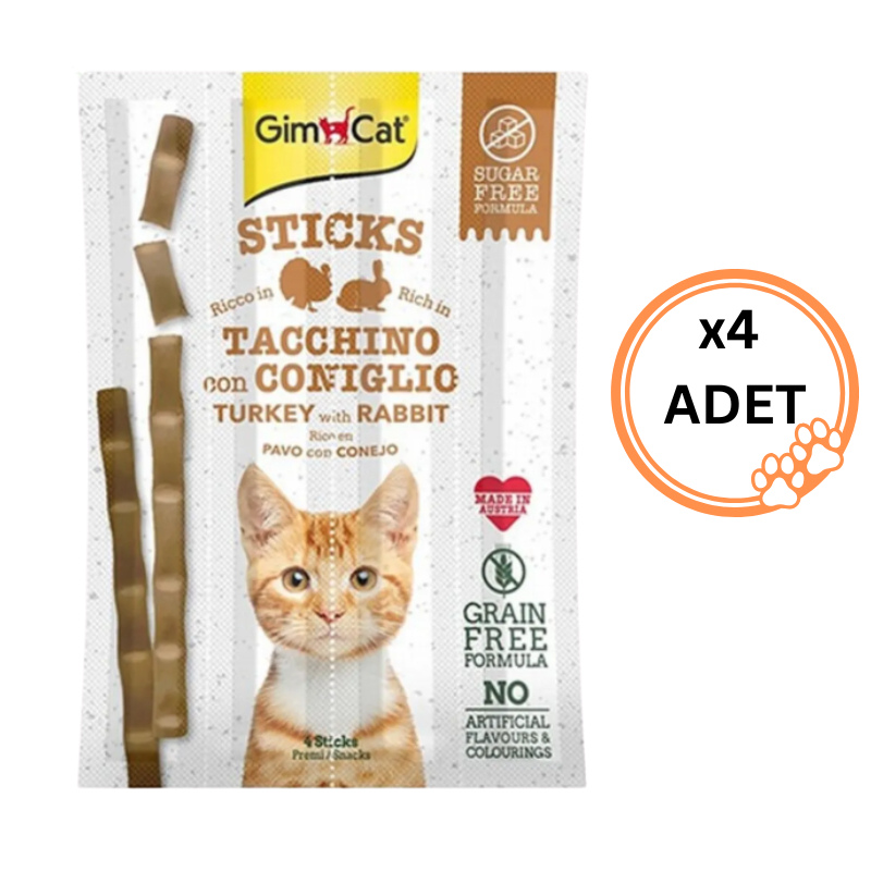 4 Paket GimCat Sticks Hindili ve Tavşan Etli Taurinli Tahılsız Kedi Ödül Çubuğu 20gr x4
