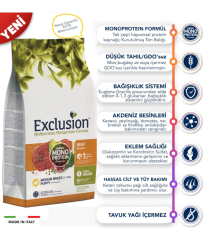 Exclusion Düşük Tahıllı Monoprotein Sığır Etli Ve Narlı Orta Irk Yavru Köpek Maması 3 kg