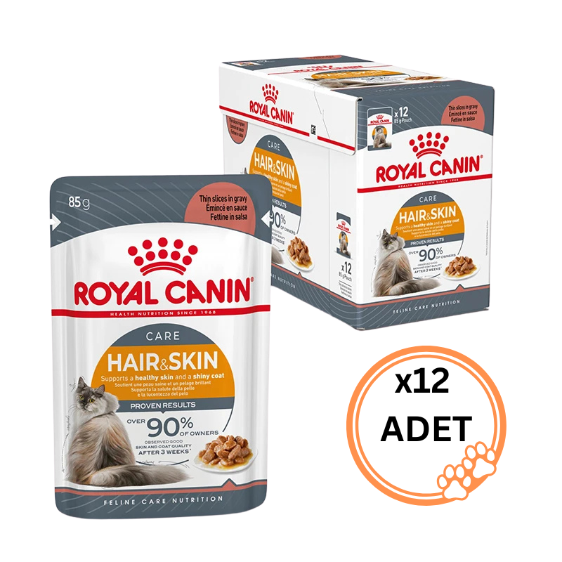 12 Adet Royal Canin Pouch Gravy Hair & Skin Care Yetişkin Kedi Yaş Maması 12x85 gr