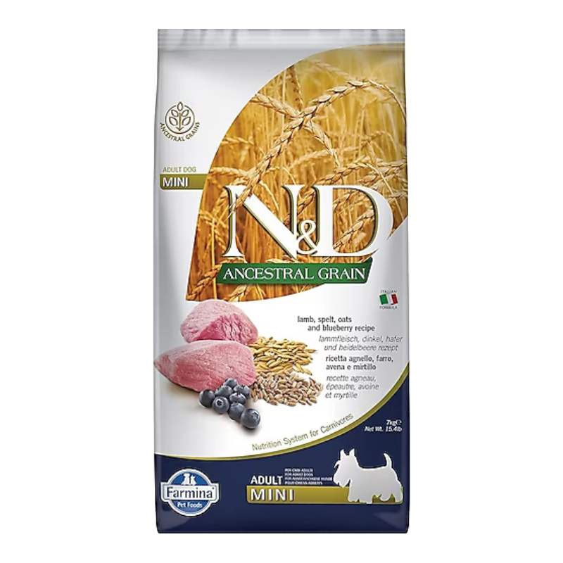 ND Ancestral Grain Kuzu Etli Yaban Mersinli Küçük Irk Yetişkin Köpek Maması 7kg