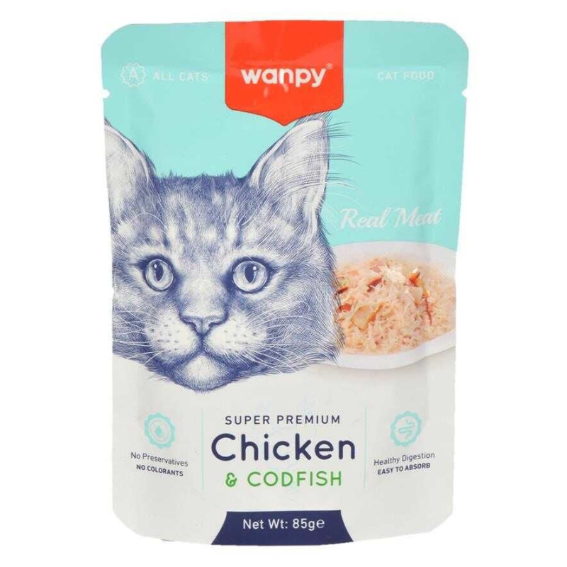 Wanpy 85 gr Pouch Tavuklu & Morina Balıklı Yaş Kedi Maması
