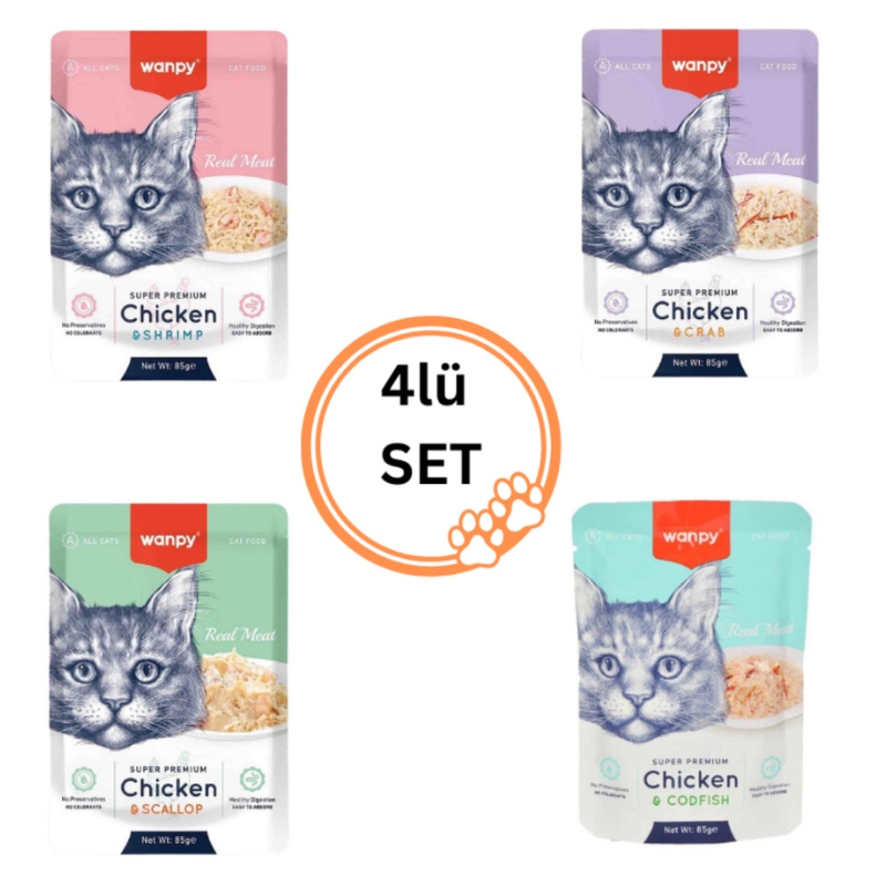 Wanpy Pouch Yaş Kedi Maması 4lü Karışık Set 85 gr x4