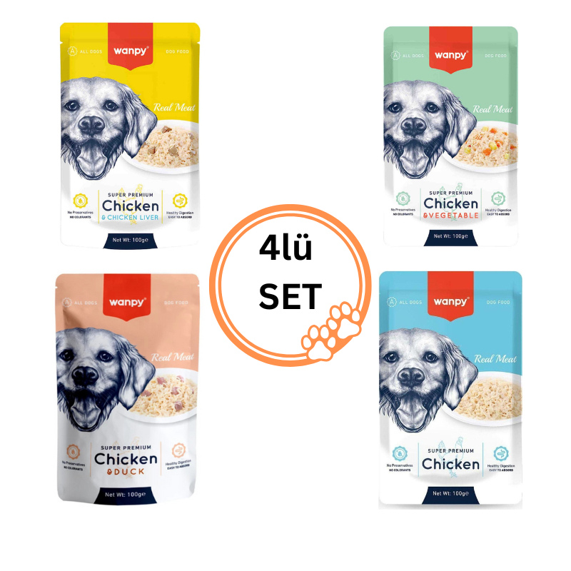 Wanpy Pouch Yaş Köpek Maması 4lü Karışık Set 100 gr x4
