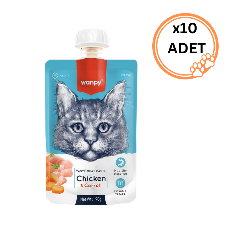 10 ADET Wanpy Taze Tavuklu&Havuçlu Kedi Et Ezmesi 90 gr x10